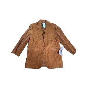 NWT Elements Genuine Leather Suede Blazer Jacket Brown Single Button Women's L